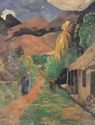 Paul Gauguin Street in Tahiti (mk07) Norge oil painting art